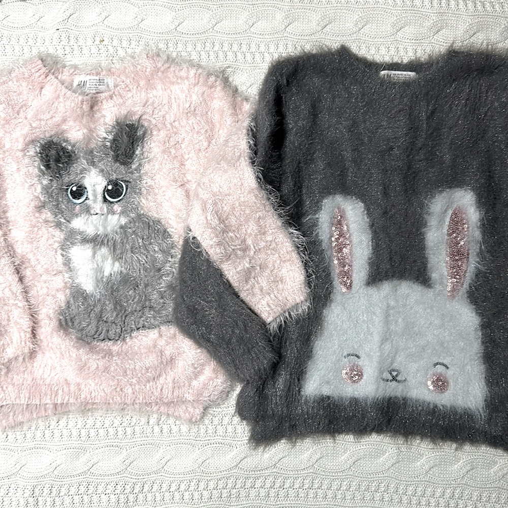 Kitten and bunny fuzzy sweaters H&M girls
